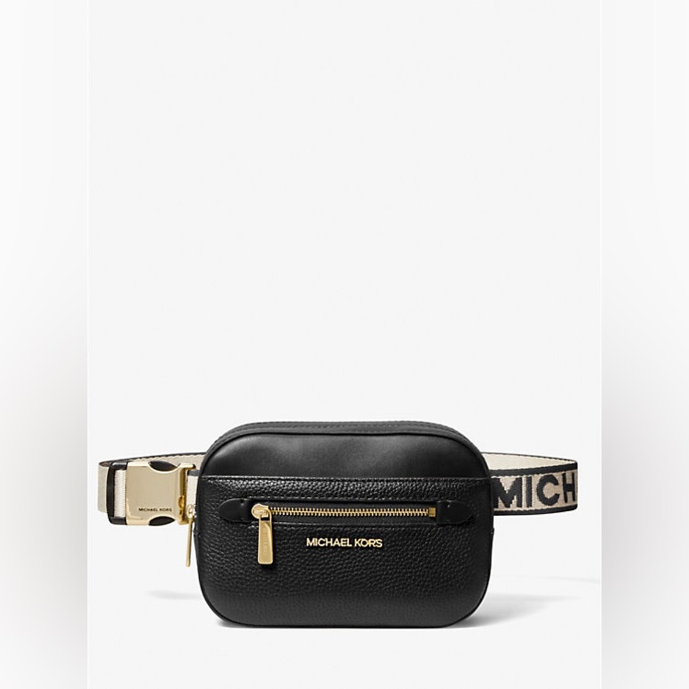 NWT Michael Kors Black Pebbled Leather Bag with Gold Accents